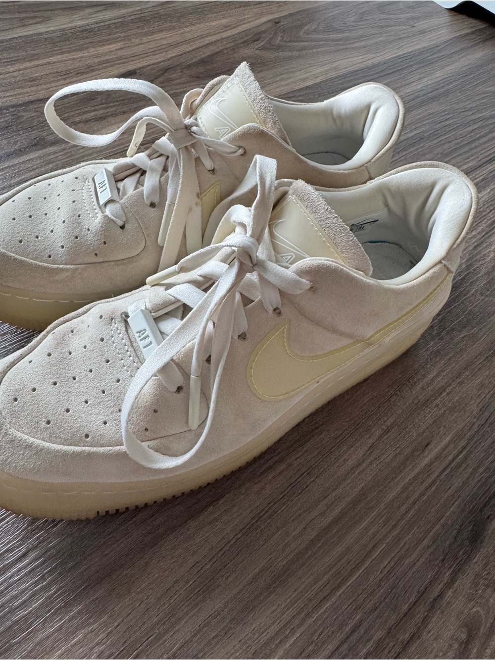 Nike Women's Platform Sneakers in Light Beige and Pale Yellow